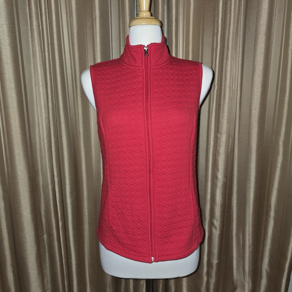 Kim Rogers Red Quilted Zip-Up Sleeveless Top